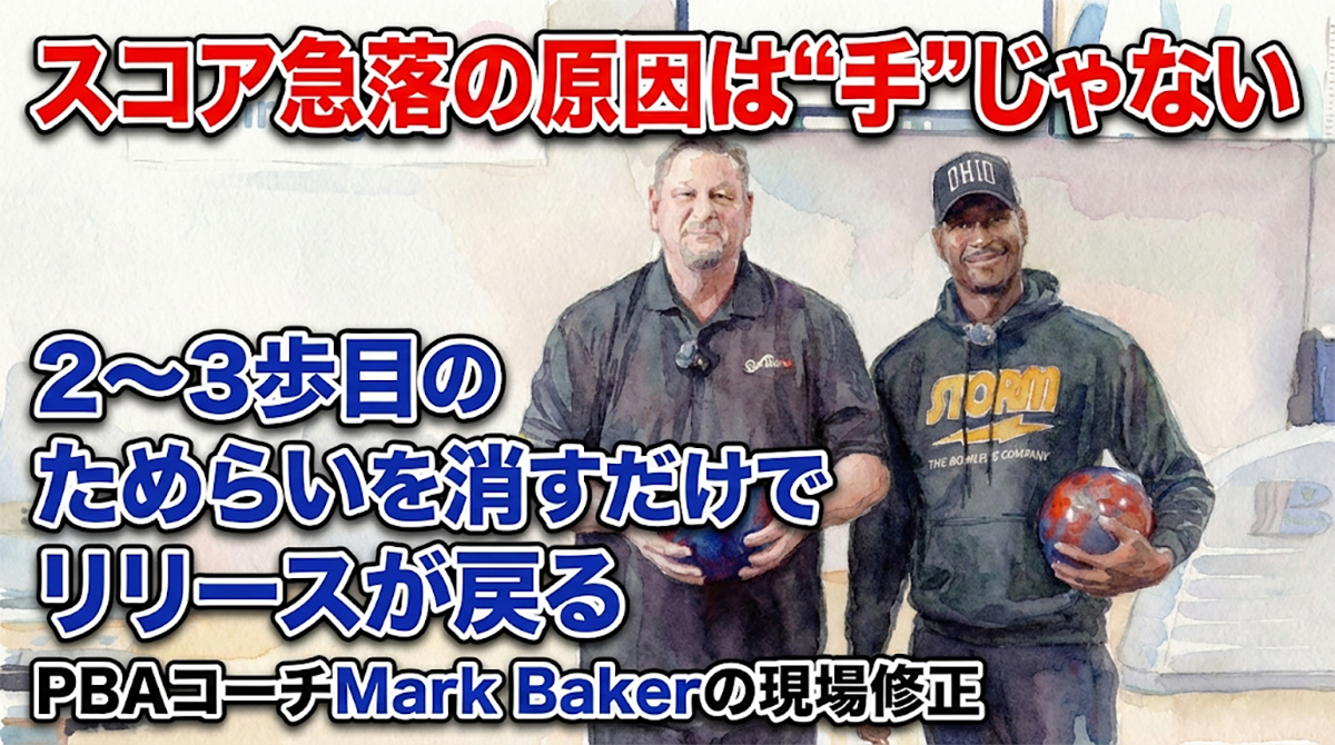 【スコア急落の原因は“手”じゃない】2〜3歩目のためらいを消すだけでリリースが戻る（PBAコーチMark Bakerの現場修正）